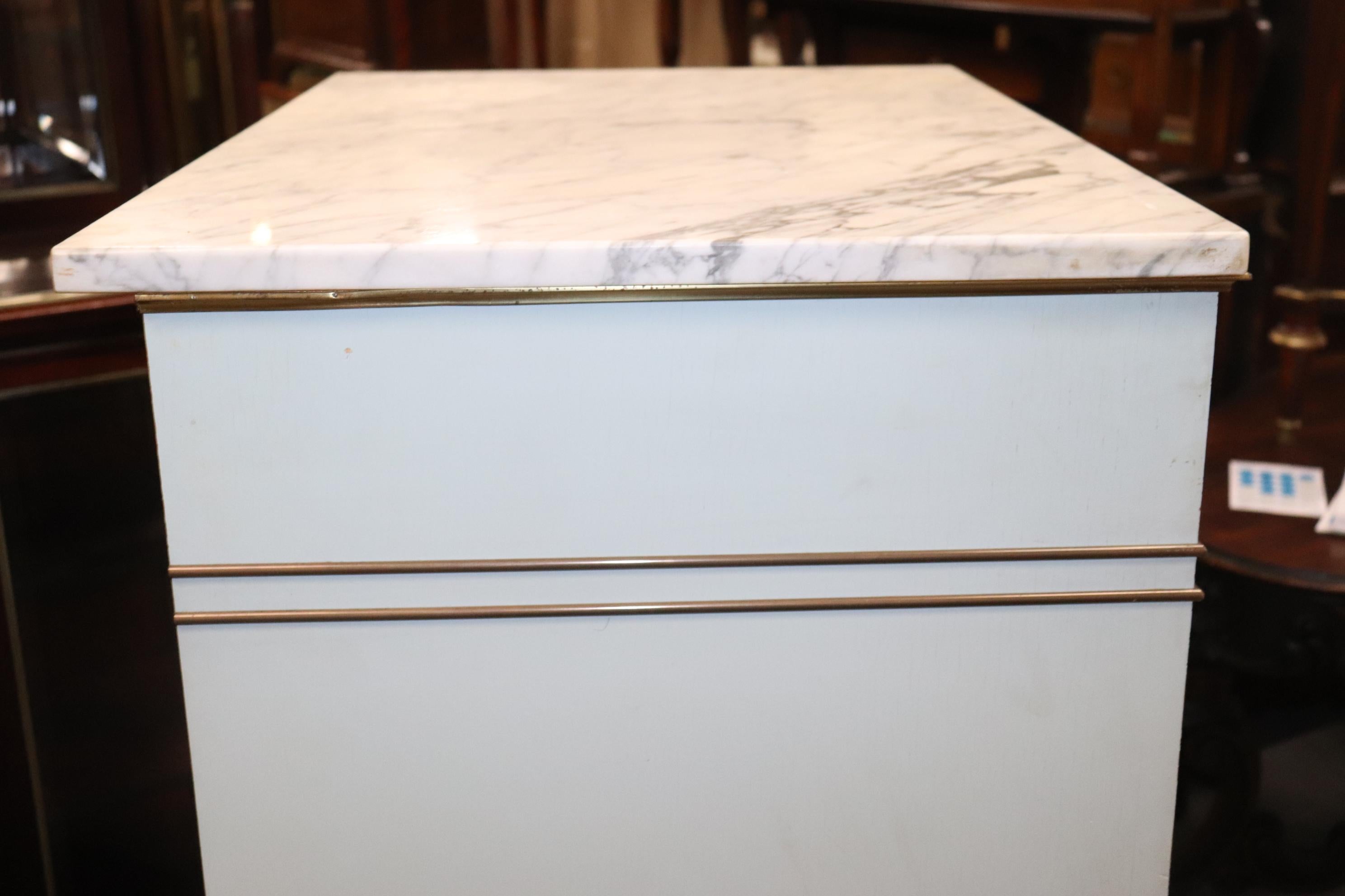 French Directoire Style Light Blue Painted Marble Top Dresser Semanie In Good Condition For Sale In Swedesboro, NJ
