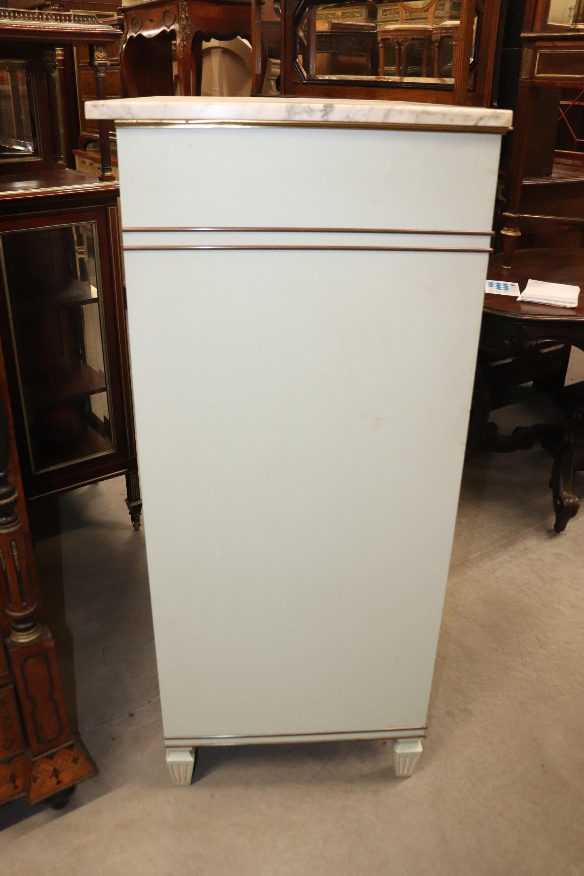 Mid-20th Century French Directoire Style Light Blue Painted Marble Top Dresser Semanie For Sale