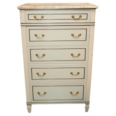 Used French Directoire Style Light Blue Painted Marble Top Dresser Semanie