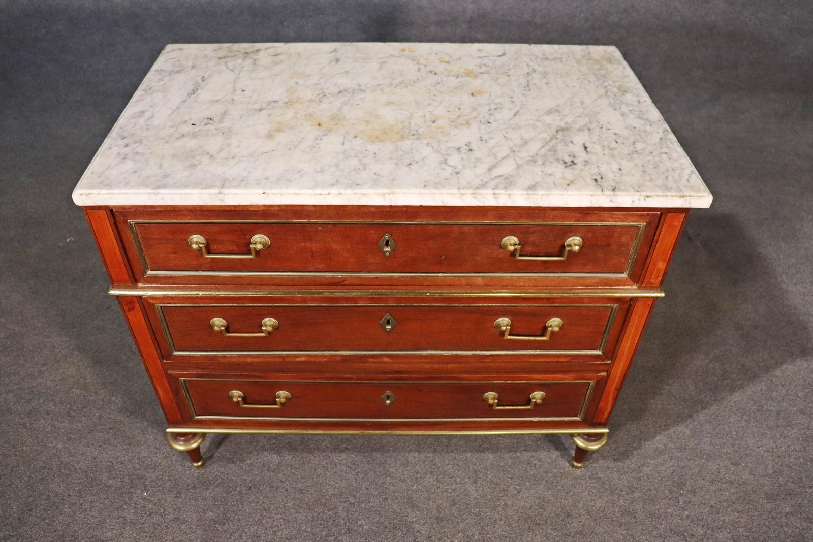 French Directoire Style Louis XVI Marble Top Commode, Circa 1920 In Good Condition In Swedesboro, NJ