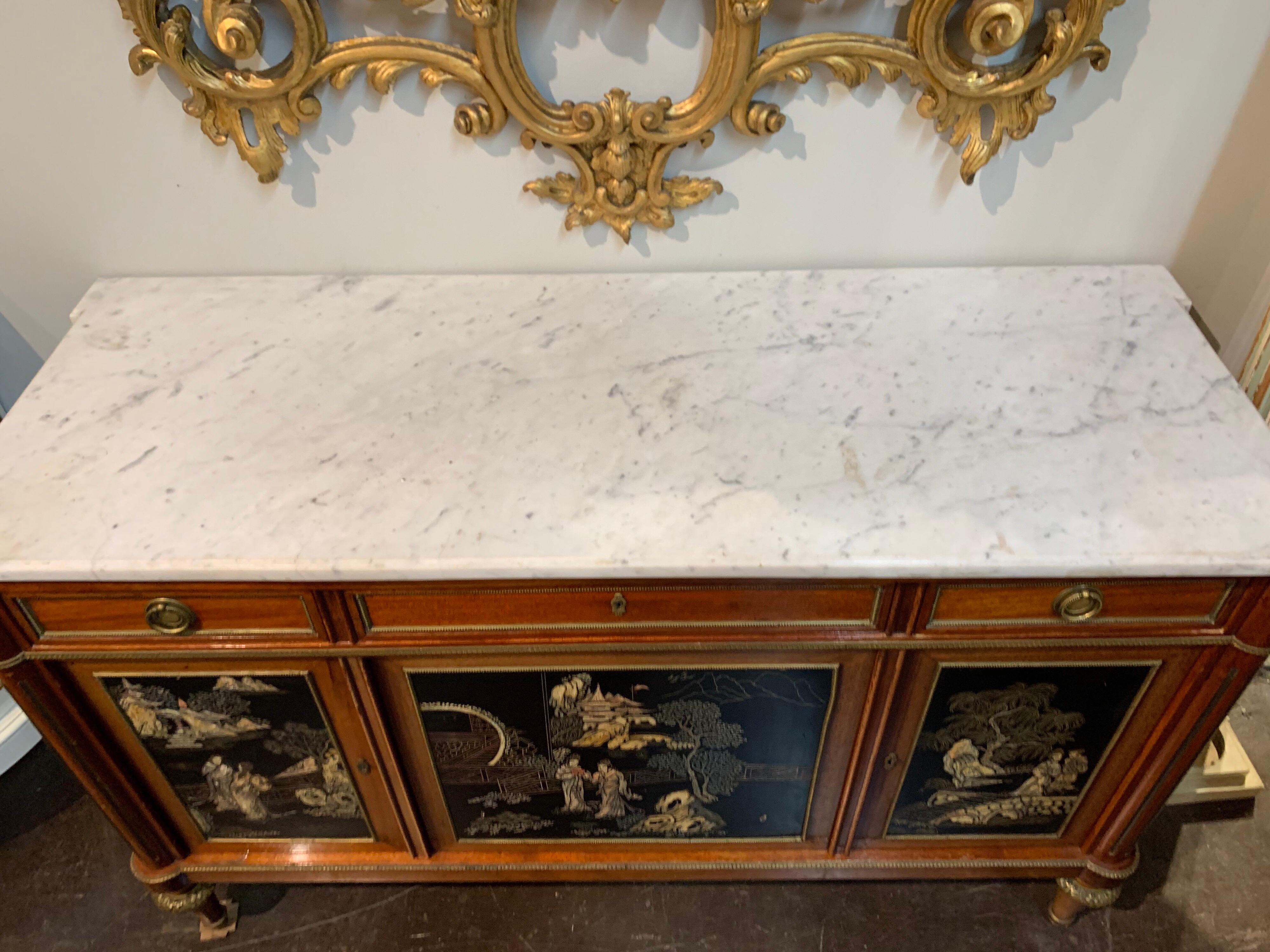 French Directoire Style Mahogany and Chinoiserie Side Cabinet In Good Condition In Dallas, TX
