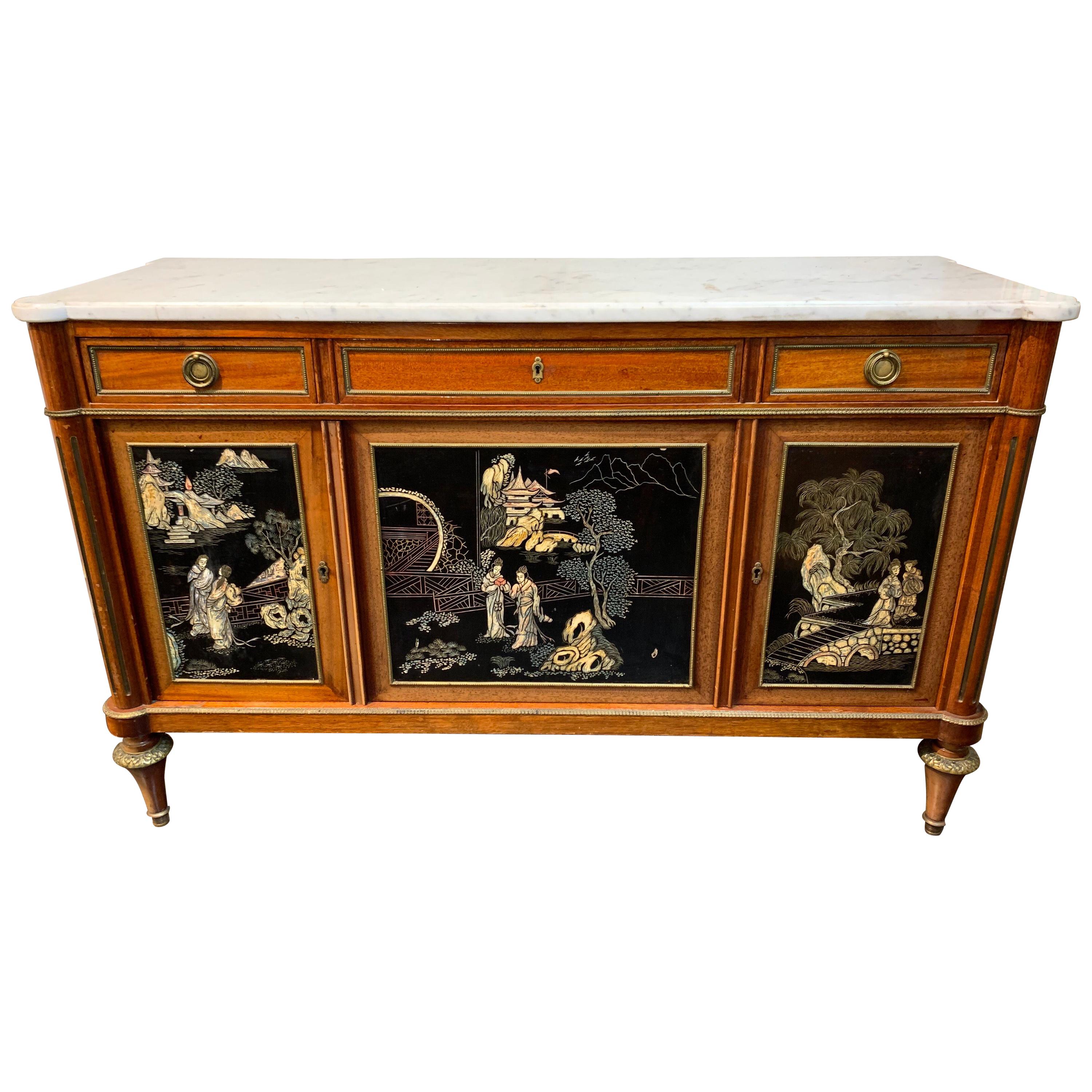 French Directoire Style Mahogany and Chinoiserie Side Cabinet