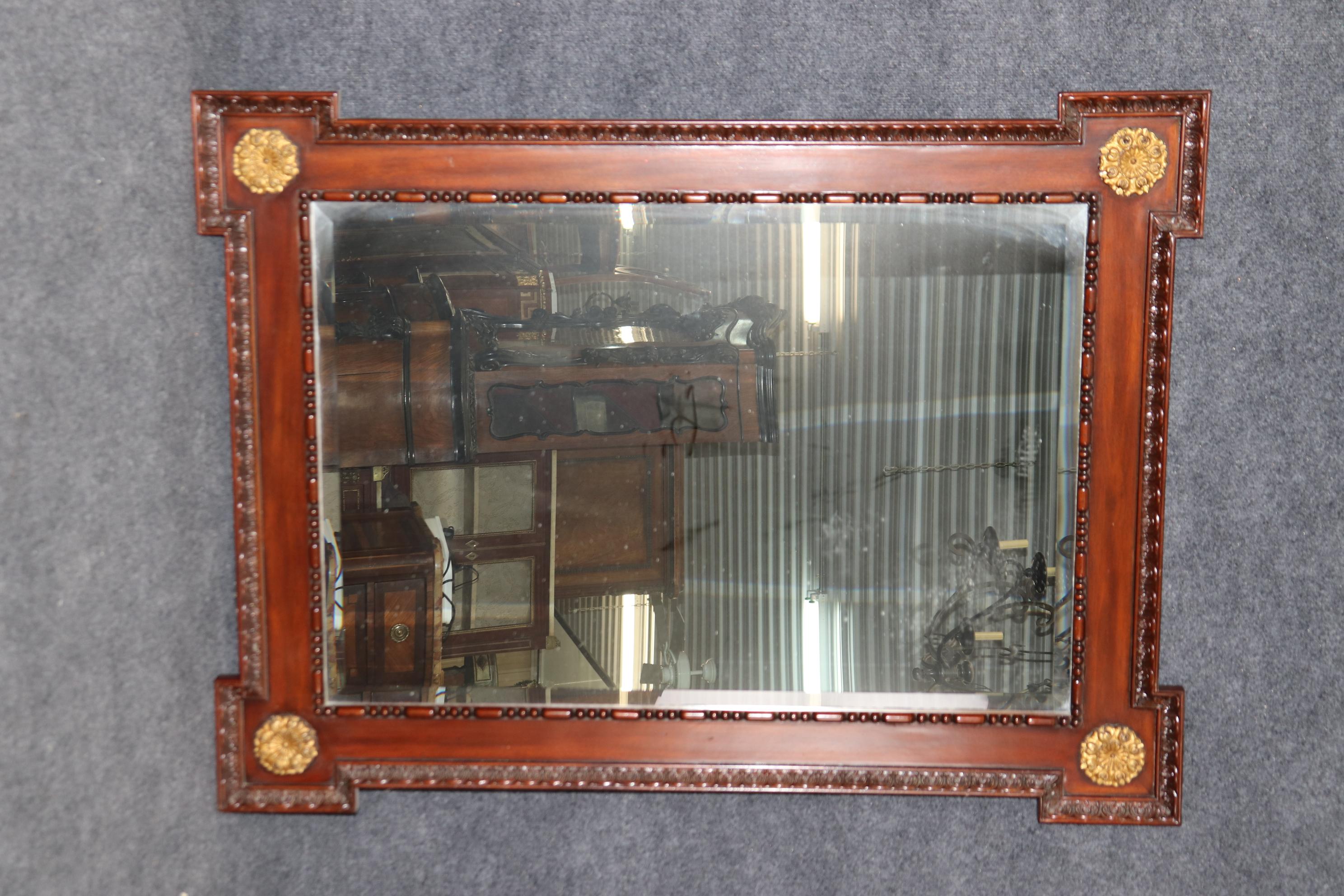 French Directoire Style Mahogany and gold detailed Rectangular Mirror 6