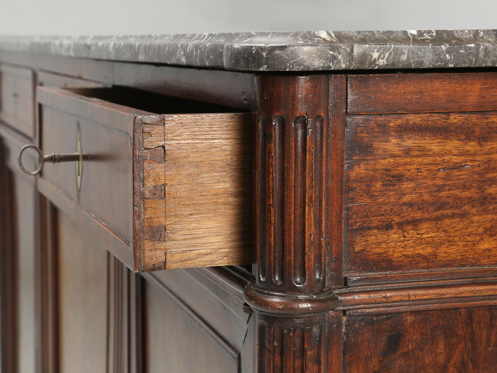 French Directoire Style Mahogany Buffet with Original Grey Marble Top Unrestored 6