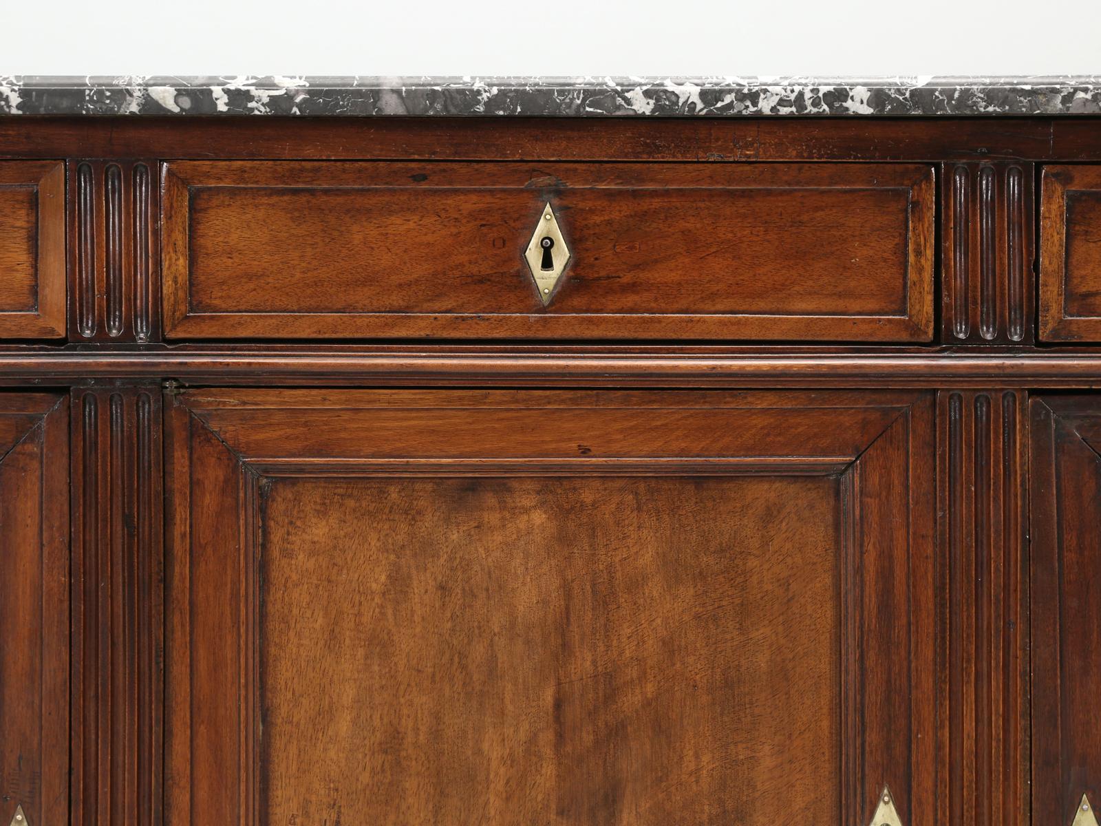 French Directoire Style Mahogany Buffet with Original Grey Marble Top Unrestored 9