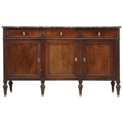 French Directoire Style Mahogany Buffet with Original Grey Marble Top Unrestored