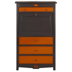 French Directoire Style Medium-Large Secretary Desk in Wood, Orange & Gray