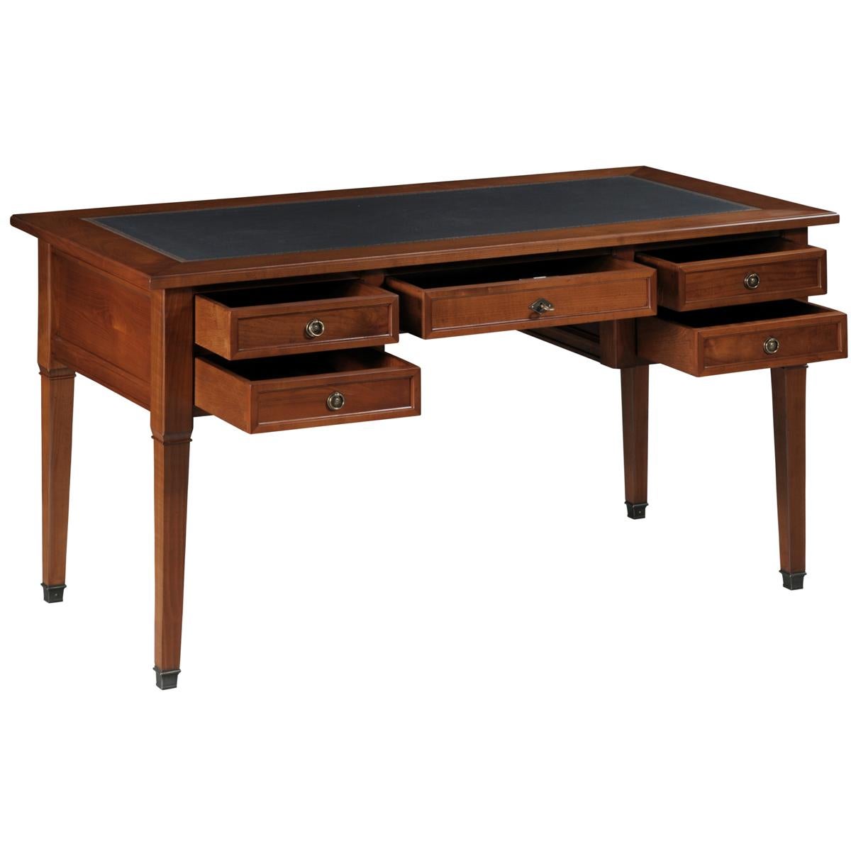 Französischer Ministerschreibtisch im Directoire-Stil aus Massivholz mit Lederpad (Handgefertigt) im Angebot