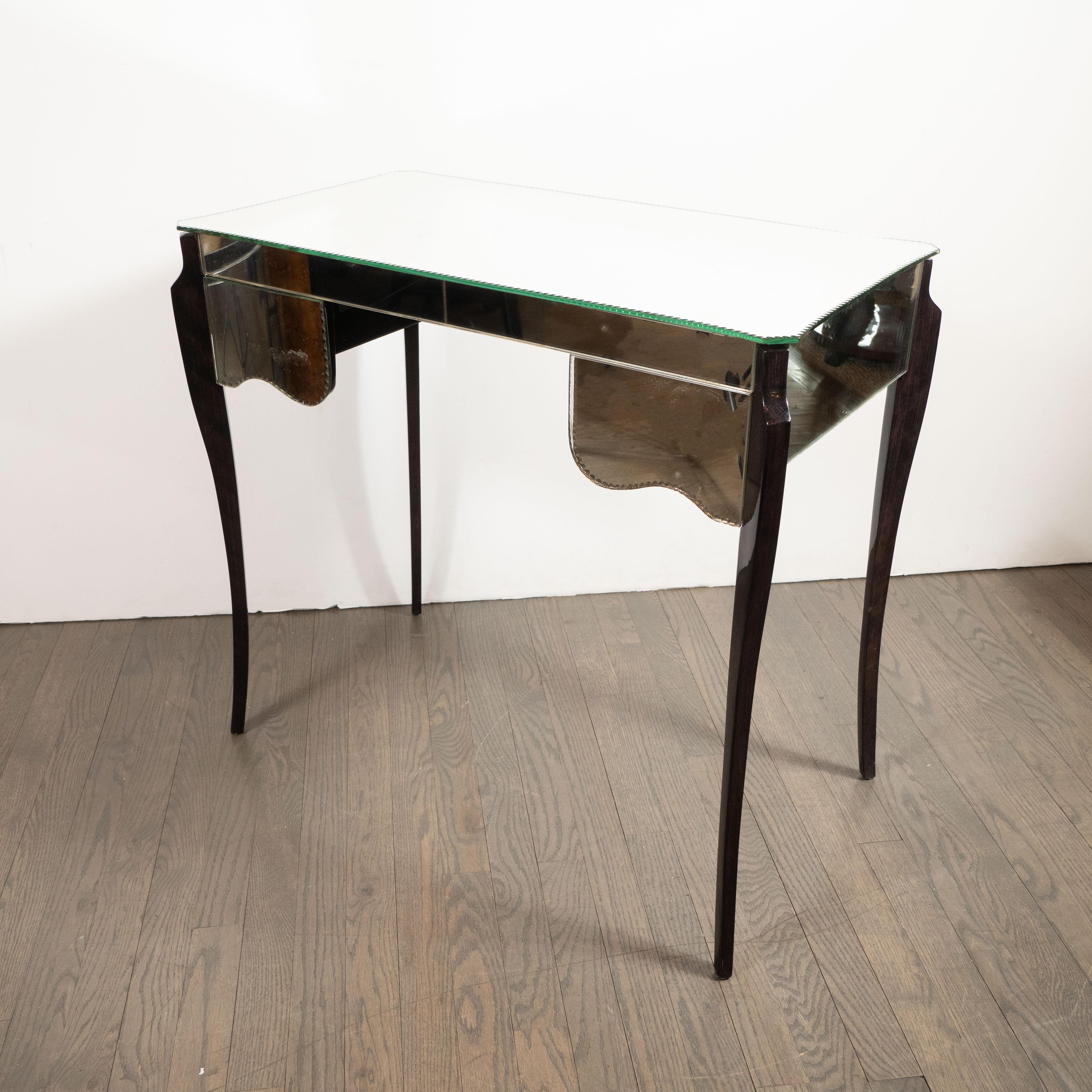 French Directoire Style Mirrored Vanity Table W/ Ebonized Walnut Cabriolet Legs 6