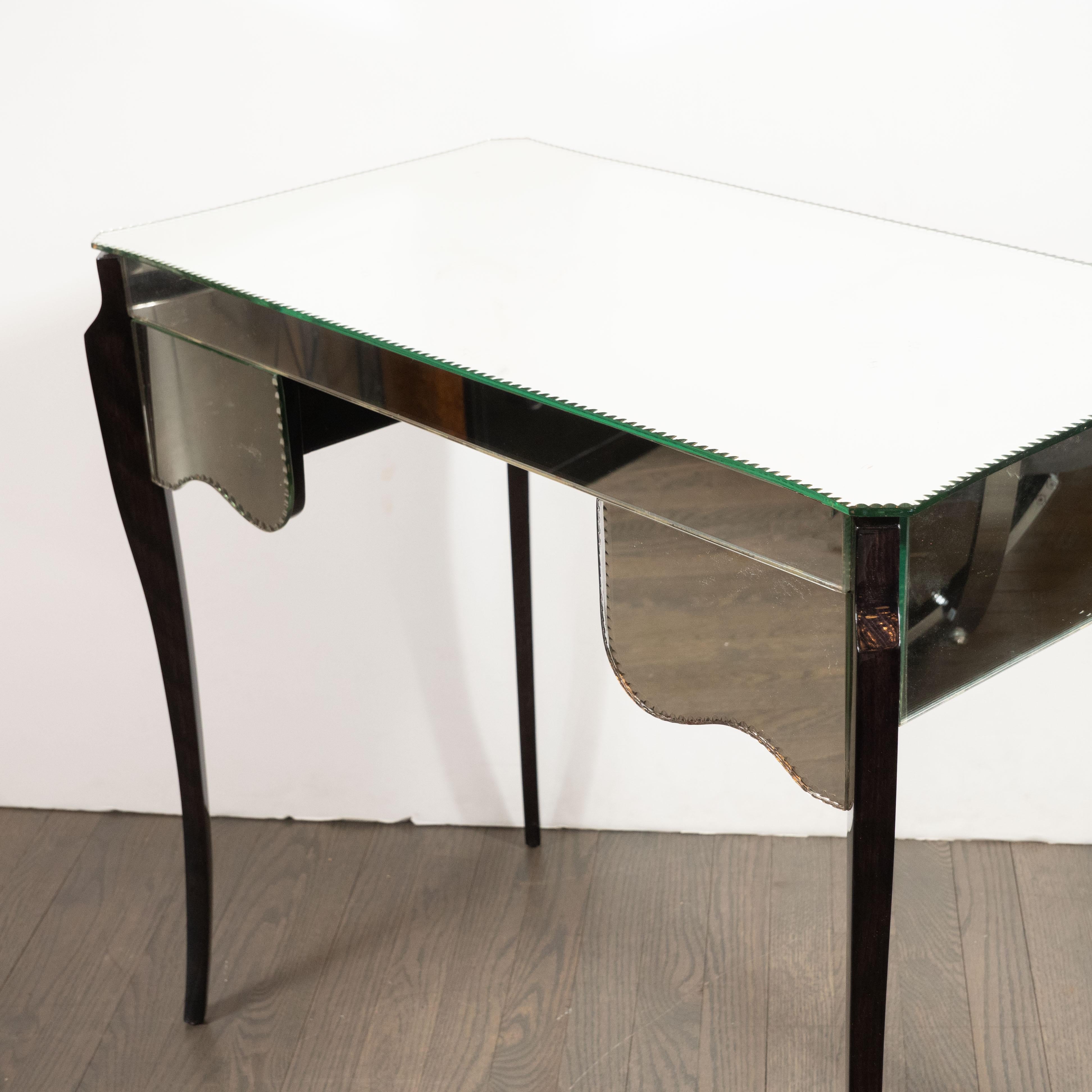 French Directoire Style Mirrored Vanity Table W/ Ebonized Walnut Cabriolet Legs 8