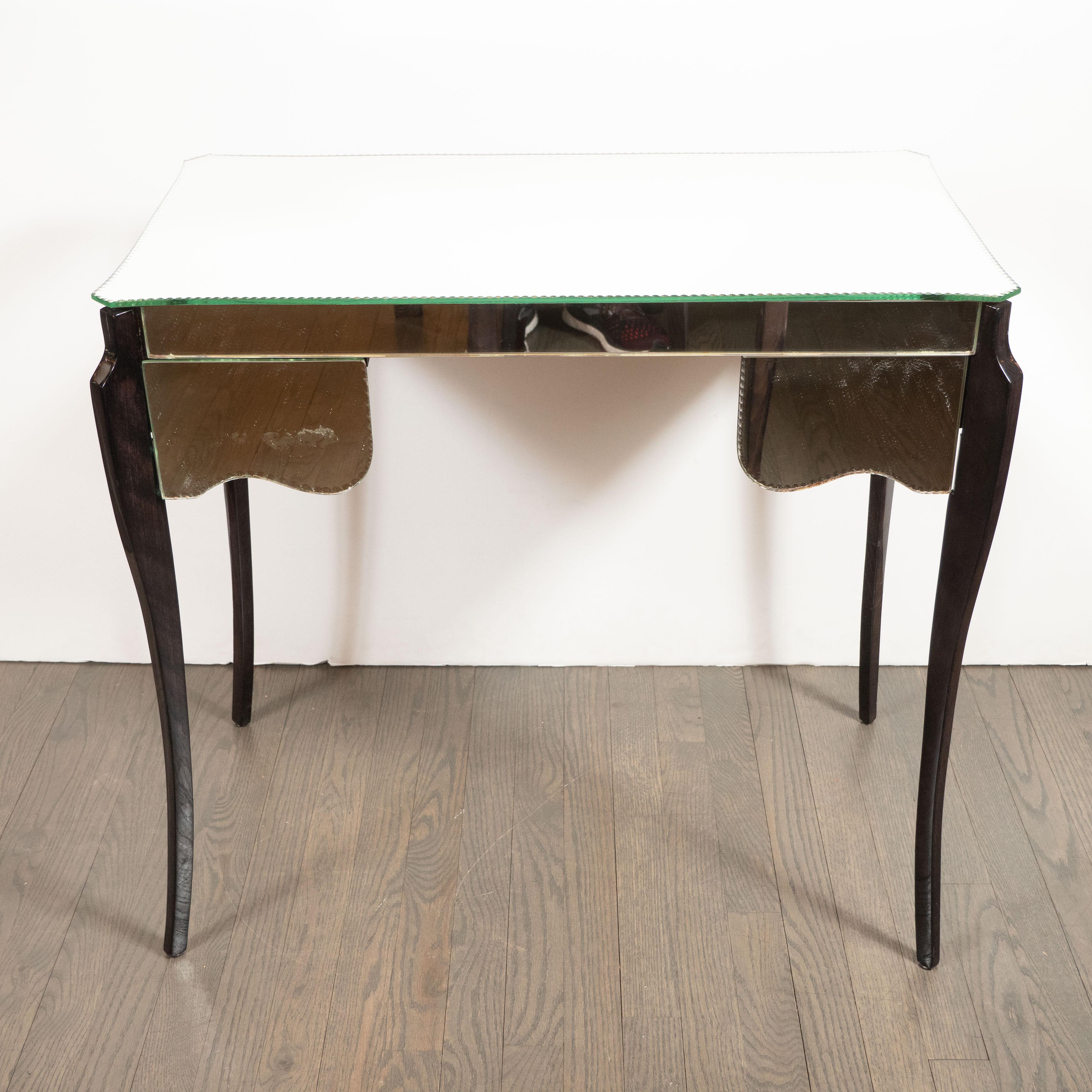 French Directoire Style Mirrored Vanity Table W/ Ebonized Walnut Cabriolet Legs 2