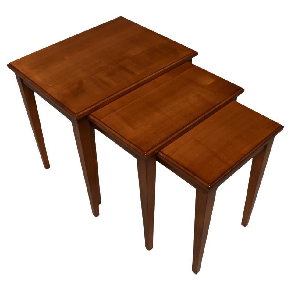 French Directoire style nesting tables "gigognes" in solid and stained cherry For Sale
