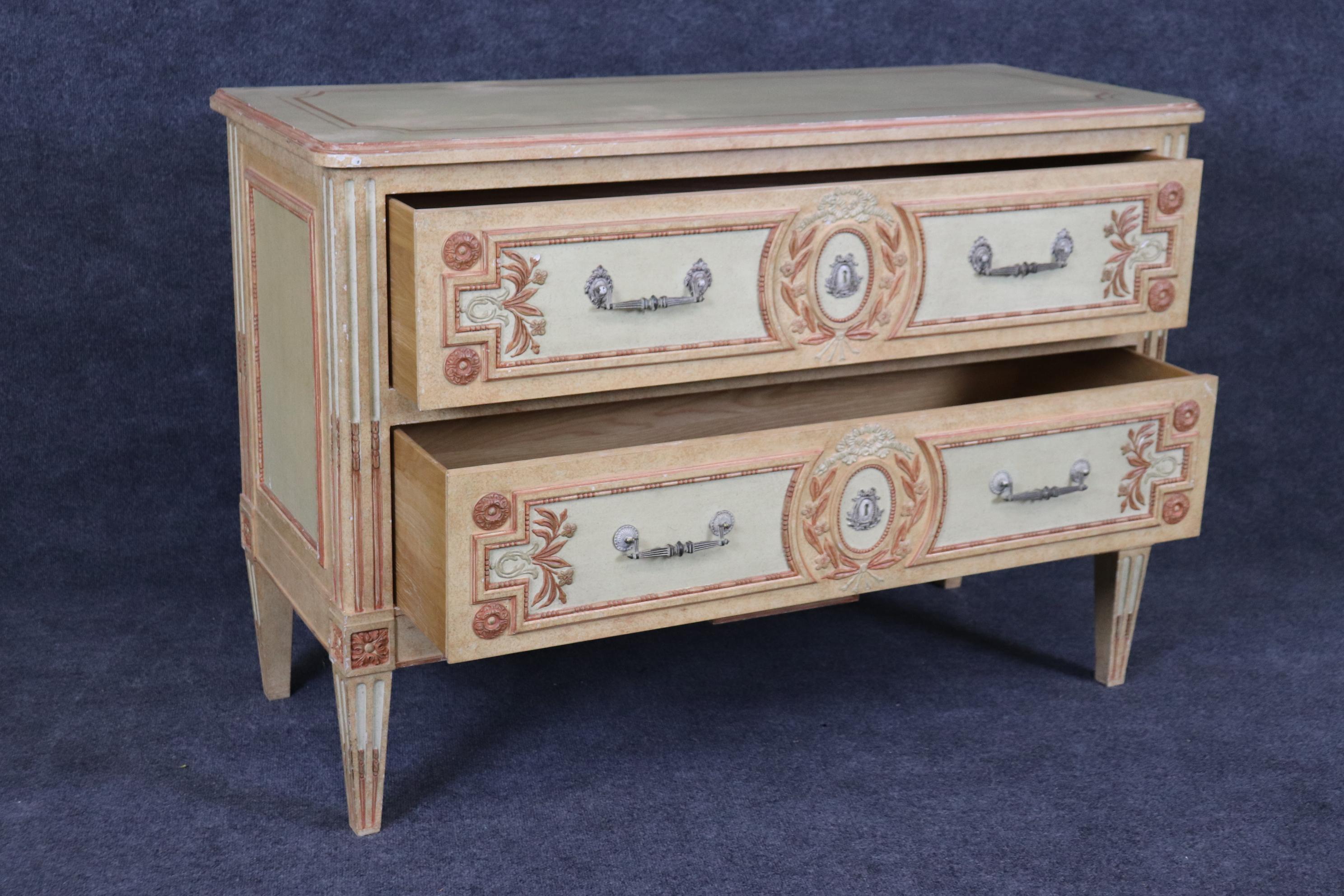 American French Directoire Style Paint Decorated Two Drawer Baker Commode Dresser  For Sale