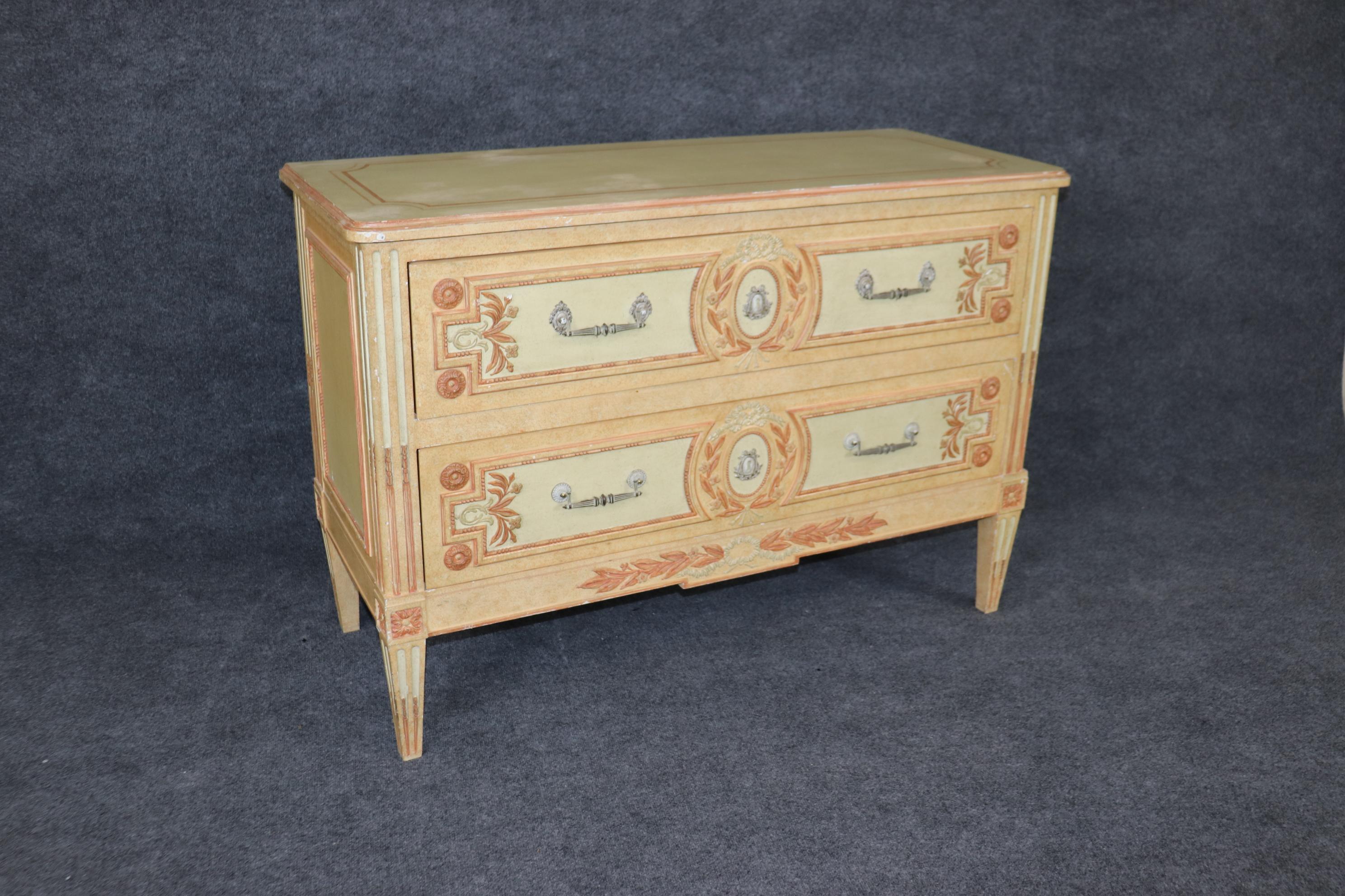 French Directoire Style Paint Decorated Two Drawer Baker Commode Dresser  In Good Condition For Sale In Swedesboro, NJ