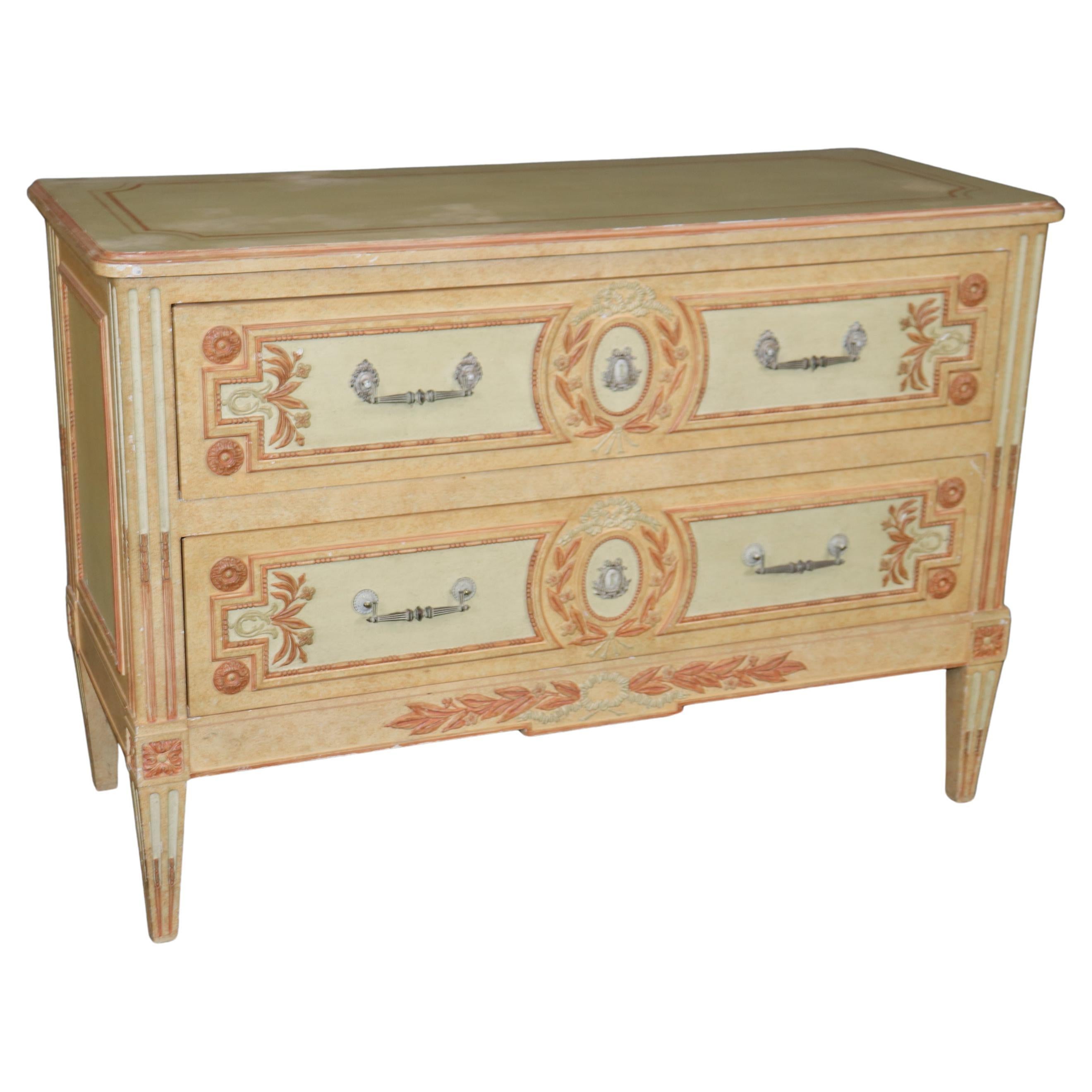 French Directoire Style Paint Decorated Two Drawer Baker Commode Dresser  For Sale