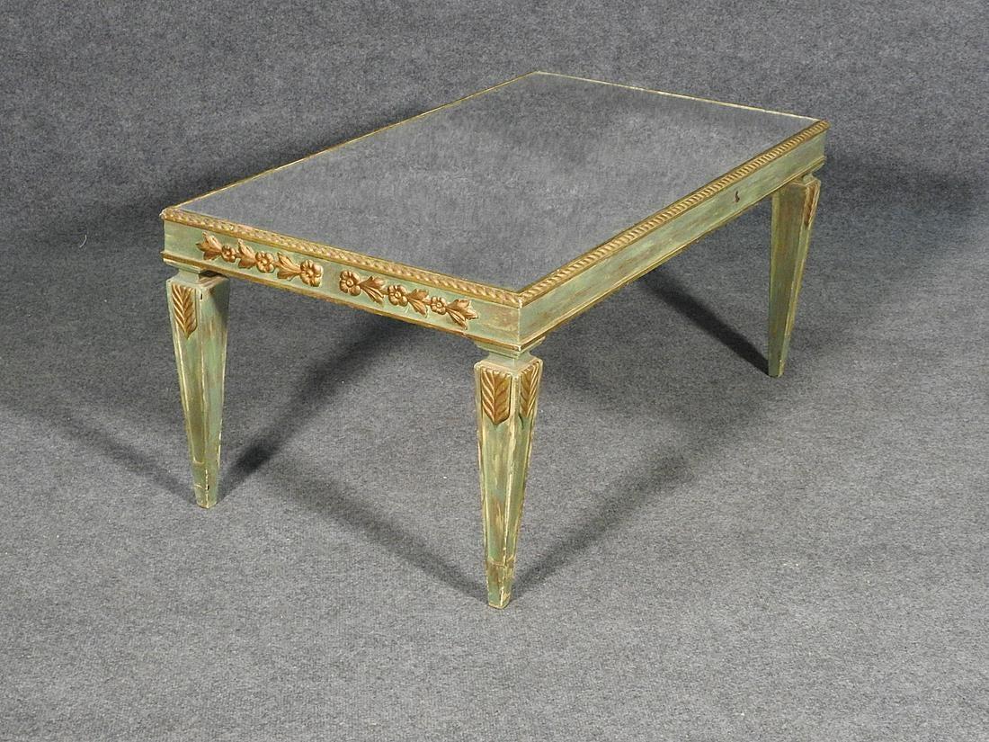 Mid-20th Century French Directoire Style Painted Gilded Mirrored Coffee Cocktail Table circa 1940