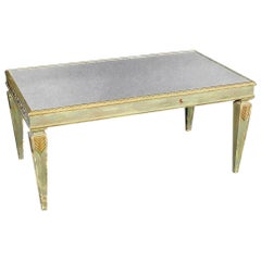 French Directoire Style Painted Gilded Mirrored Coffee Cocktail Table circa 1940