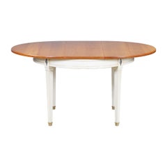 French Directoire style round Table in solid cherry wood, white-cream lacquered