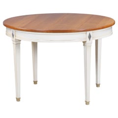 French Directoire style round Table in solid cherry wood, white-cream lacquered
