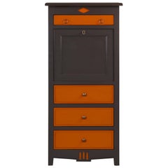 French Directoire Style Narrow Secretary Desk in Wood, Orange Gray Lacquered