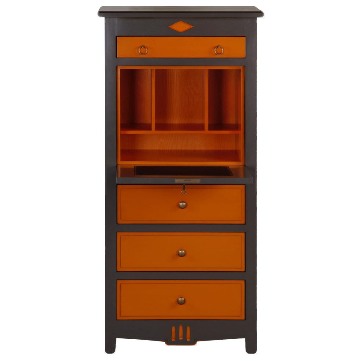 Escritorio Secretario Estrecho Estilo Directoire Francés en Madera, Lacado Gris Naranja en Nuevo estado para la venta en Landivy, FR