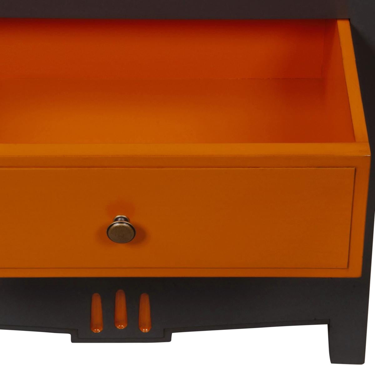 French Directoire Style Secrétaire in Cherry Wood, Orange & Dark Grey Lacquered For Sale 1