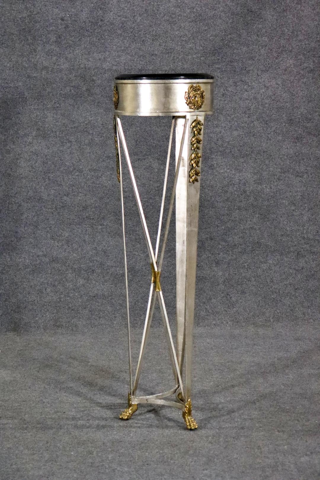 European French Directoire Style Silver Leaf and Bronze Tall Pedestal For Sale