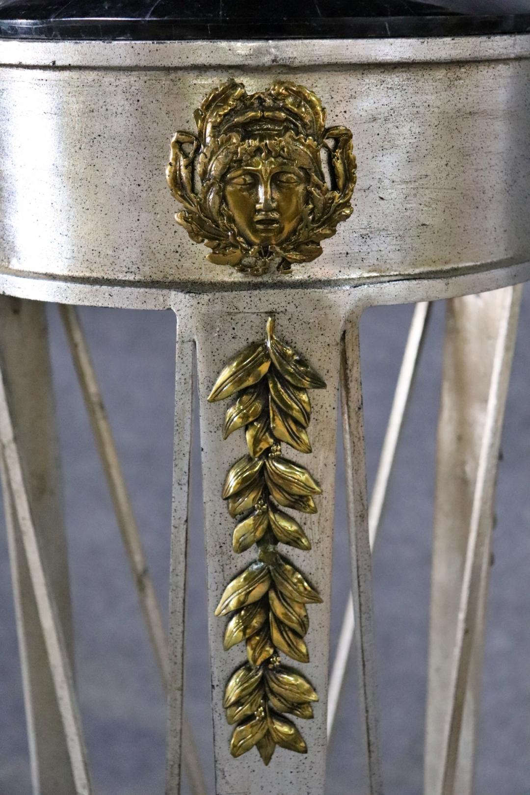 French Directoire Style Silver Leaf and Bronze Tall Pedestal In Good Condition For Sale In Swedesboro, NJ