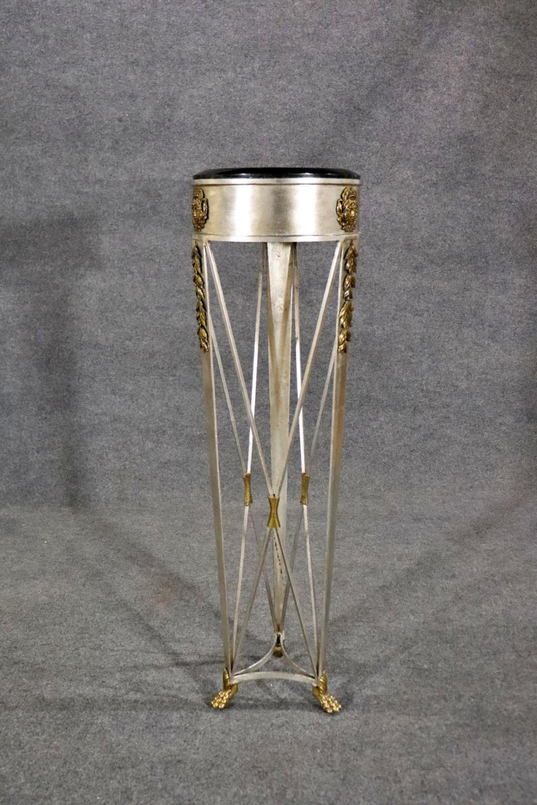 French Directoire Style Silver Leaf and Bronze Tall Pedestal For Sale 1