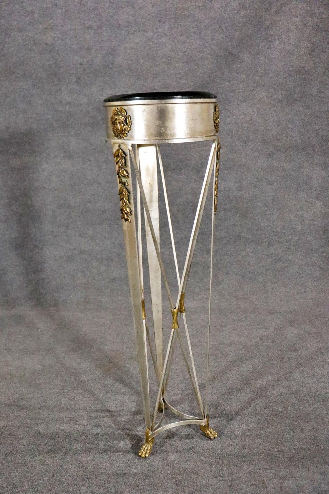 French Directoire Style Silver Leaf and Bronze Tall Pedestal For Sale 2