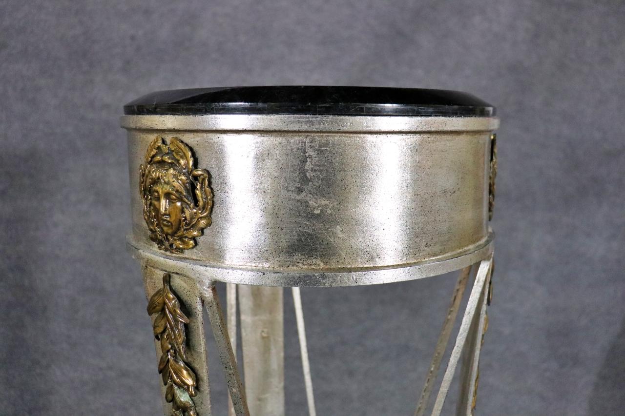 French Directoire Style Silver Leaf and Bronze Tall Pedestal For Sale 3