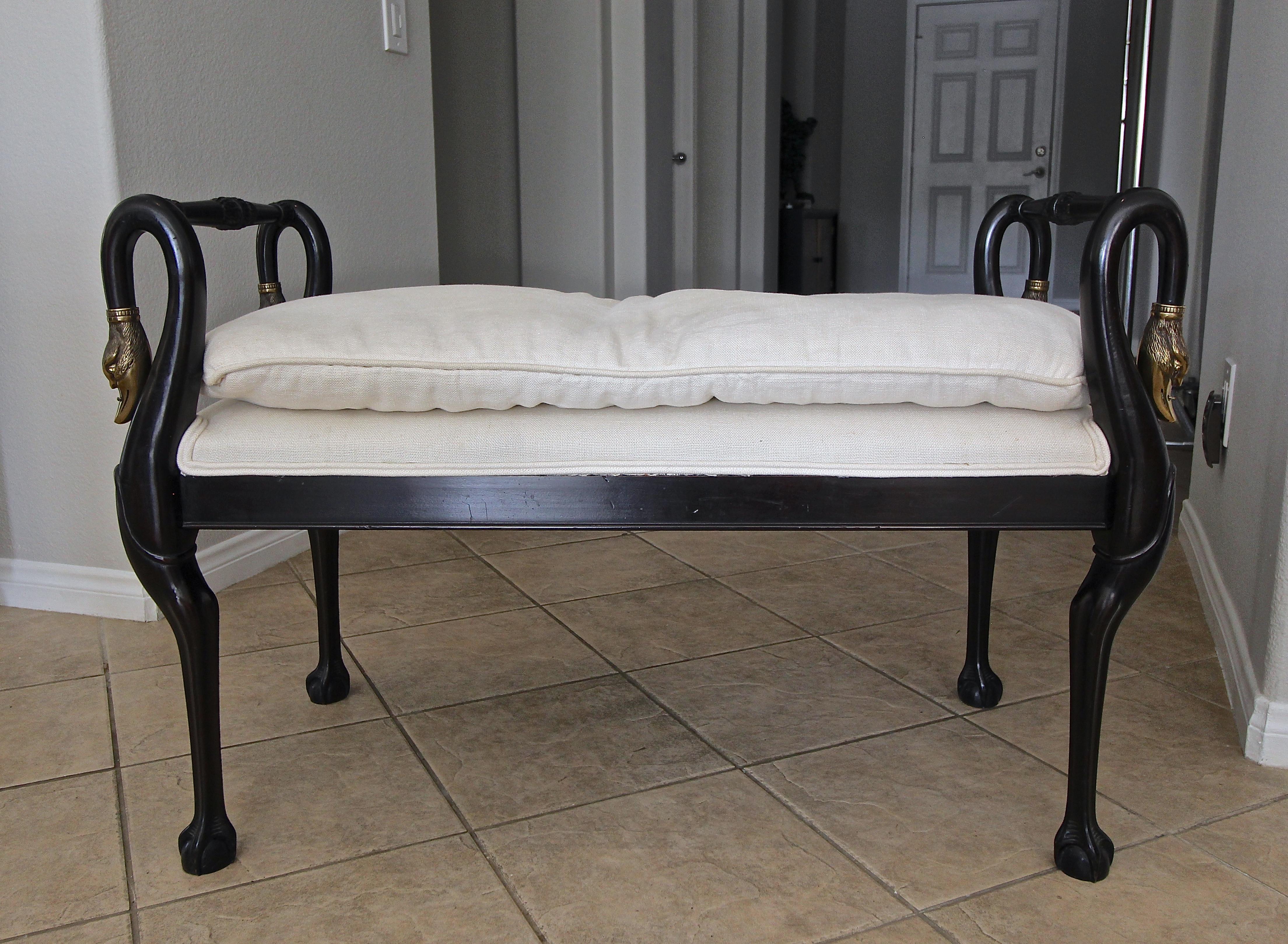 French Directoire Style Swan Head Bench In Good Condition In Palm Springs, CA