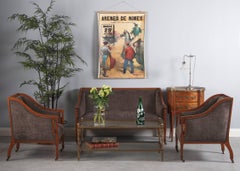 French Directoire Style Upholstered Sofa in Mahogany, Late 1800s