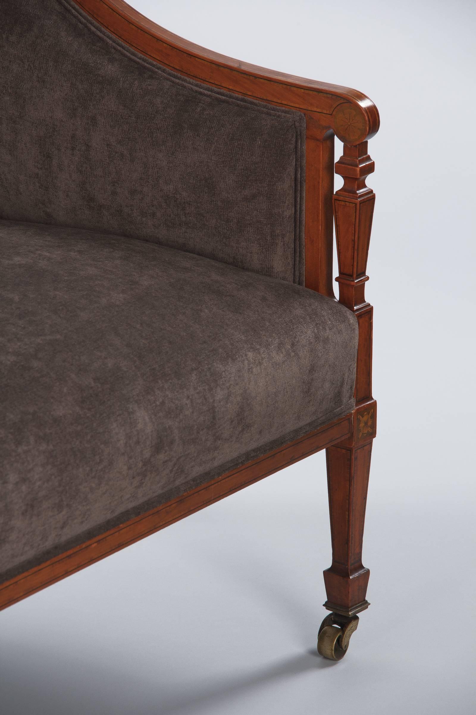 Ebony French Directoire Style Upholstered Sofa in Mahogany, Late 1800s