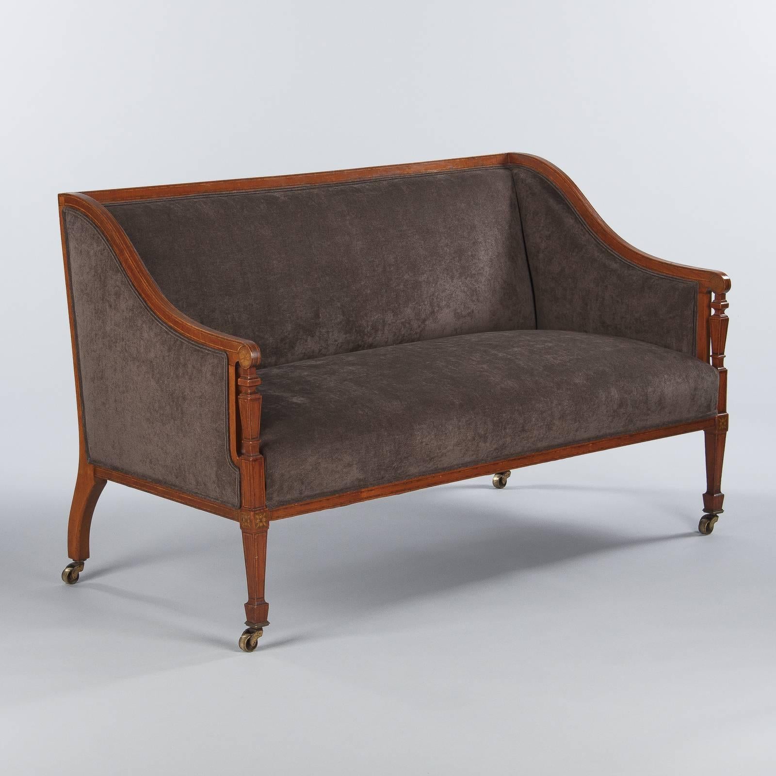 French Directoire Style Upholstered Sofa in Mahogany, Late 1800s 1