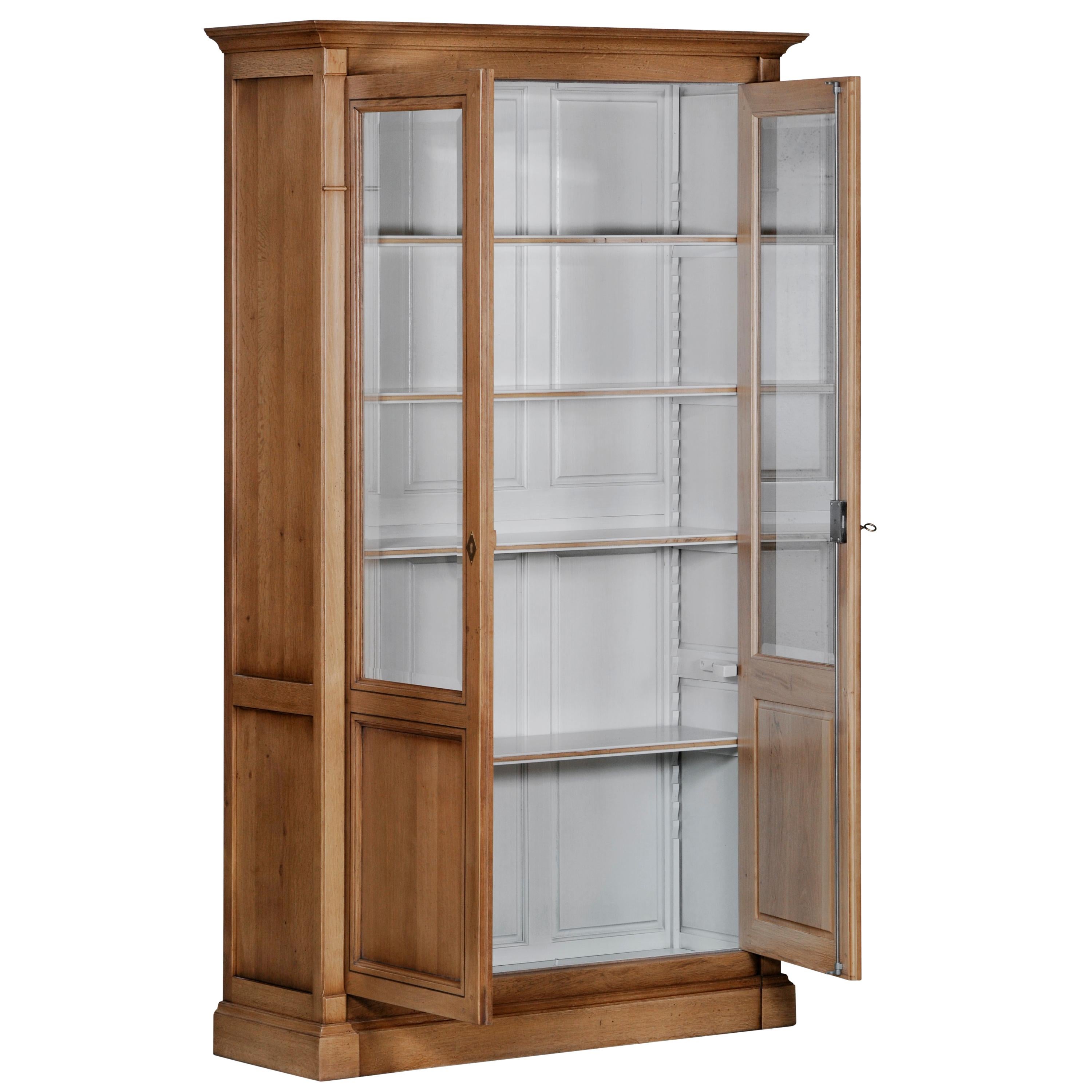 Woodwork French Directoire Style Vitrine and Bookcase in Solid Oak For Sale