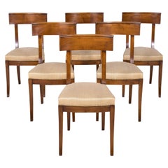 French Directoire Style Walnut Dining Side Chairs, Set of 6