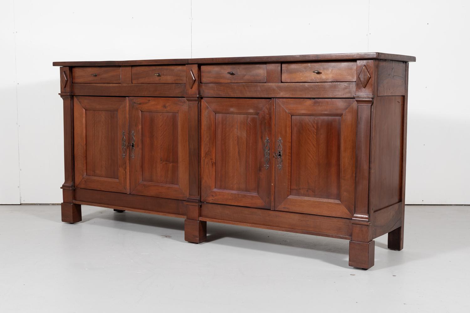 French Directoire Style Walnut Enfilade Buffet In Good Condition In Birmingham, AL