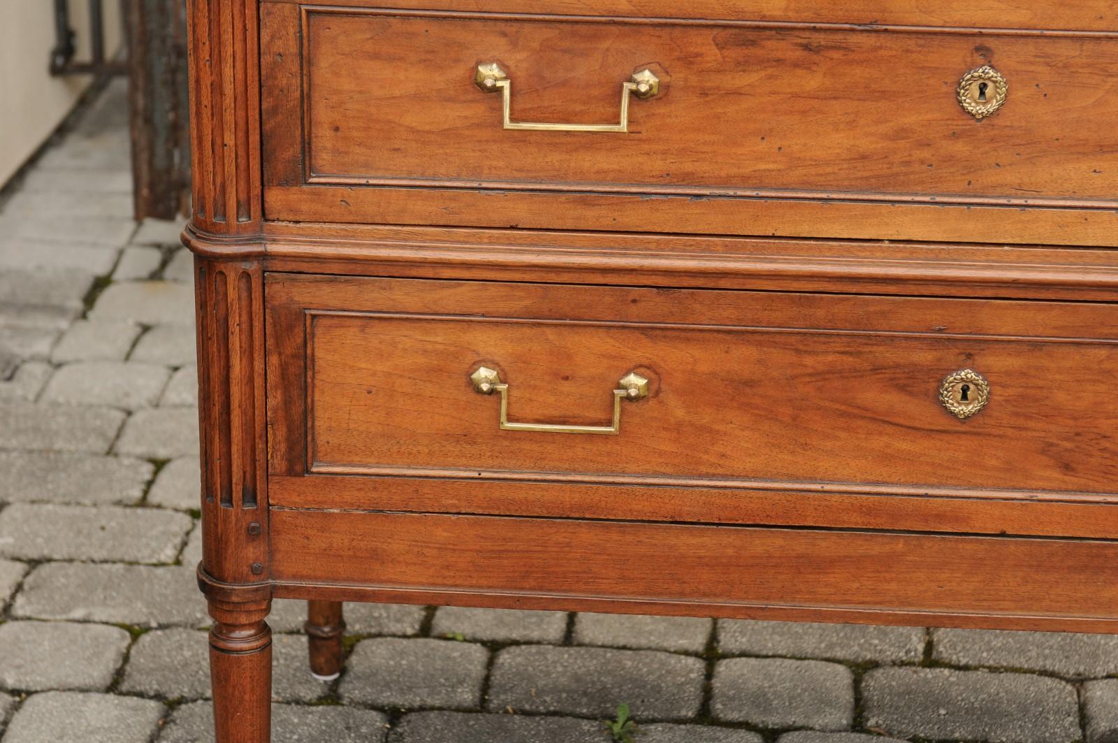 19th Century French Directoire Style Walnut Two-Drawer Commode, circa 1840 with Turned Legs