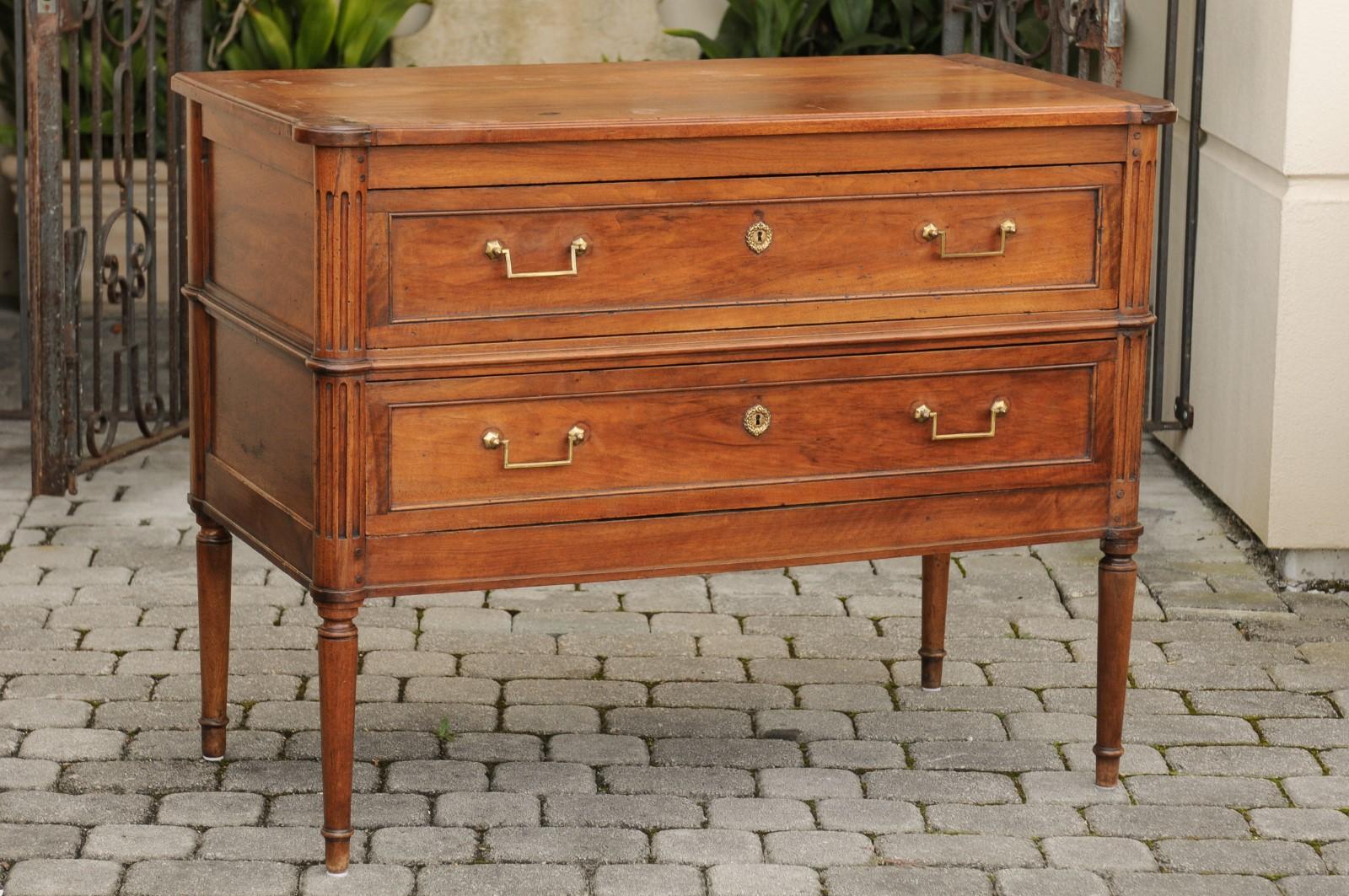French Directoire Style Walnut Two-Drawer Commode, circa 1840 with Turned Legs 2