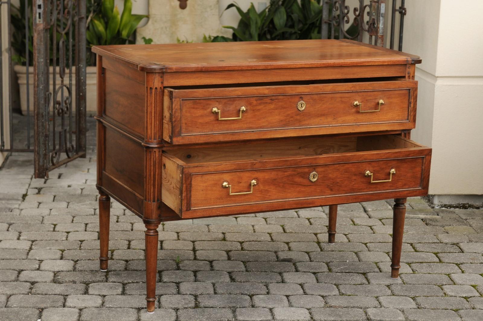 French Directoire Style Walnut Two-Drawer Commode, circa 1840 with Turned Legs 3