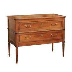 French Directoire Style Walnut Two-Drawer Commode, circa 1840 with Turned Legs