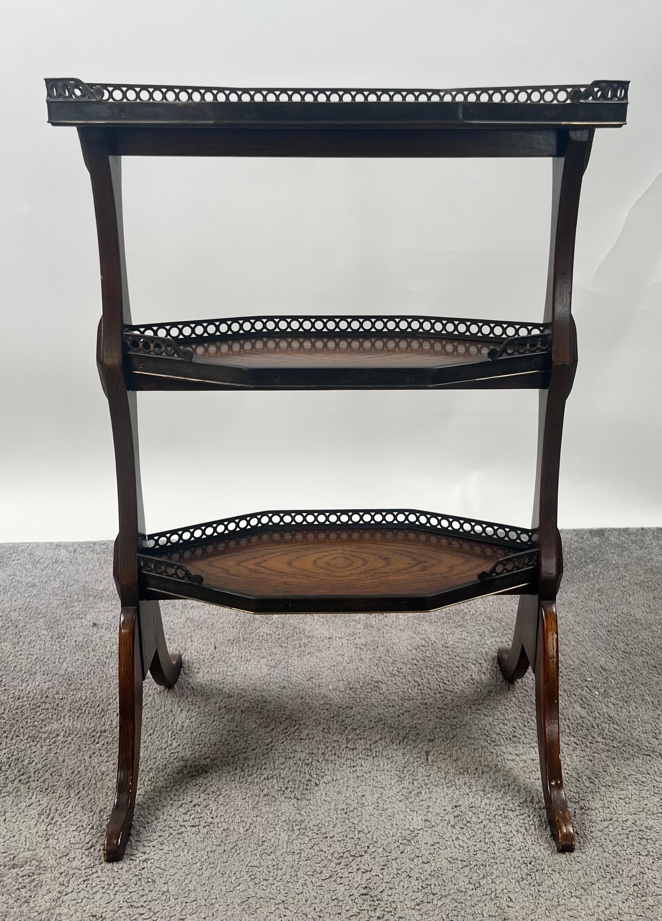 French Directoire Three-Tier Oak Dessert Stand Side Table by Theodore Alexander In Good Condition For Sale In Plainview, NY