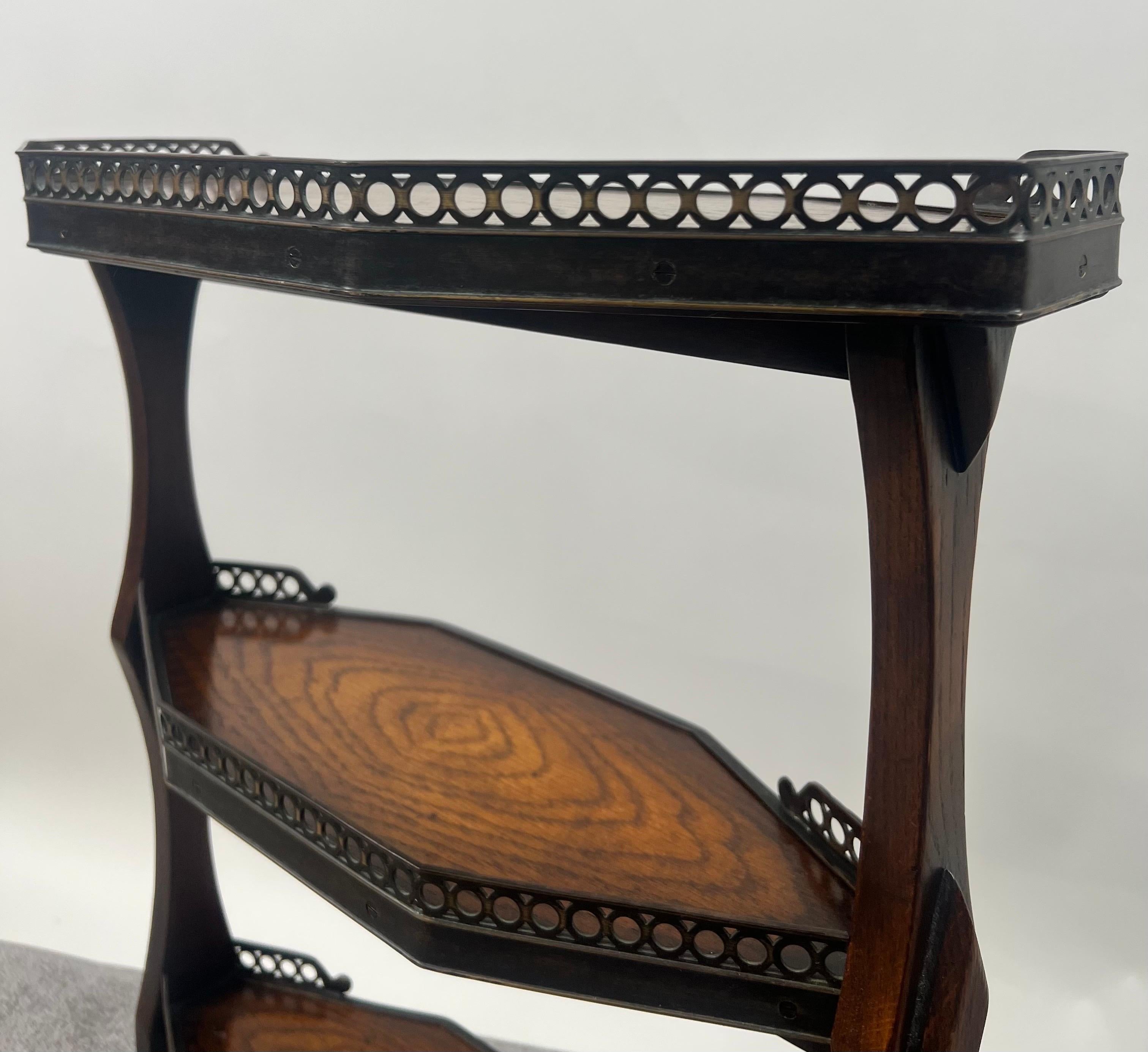 French Directoire Three-Tier Oak Dessert Stand Side Table by Theodore Alexander For Sale 1