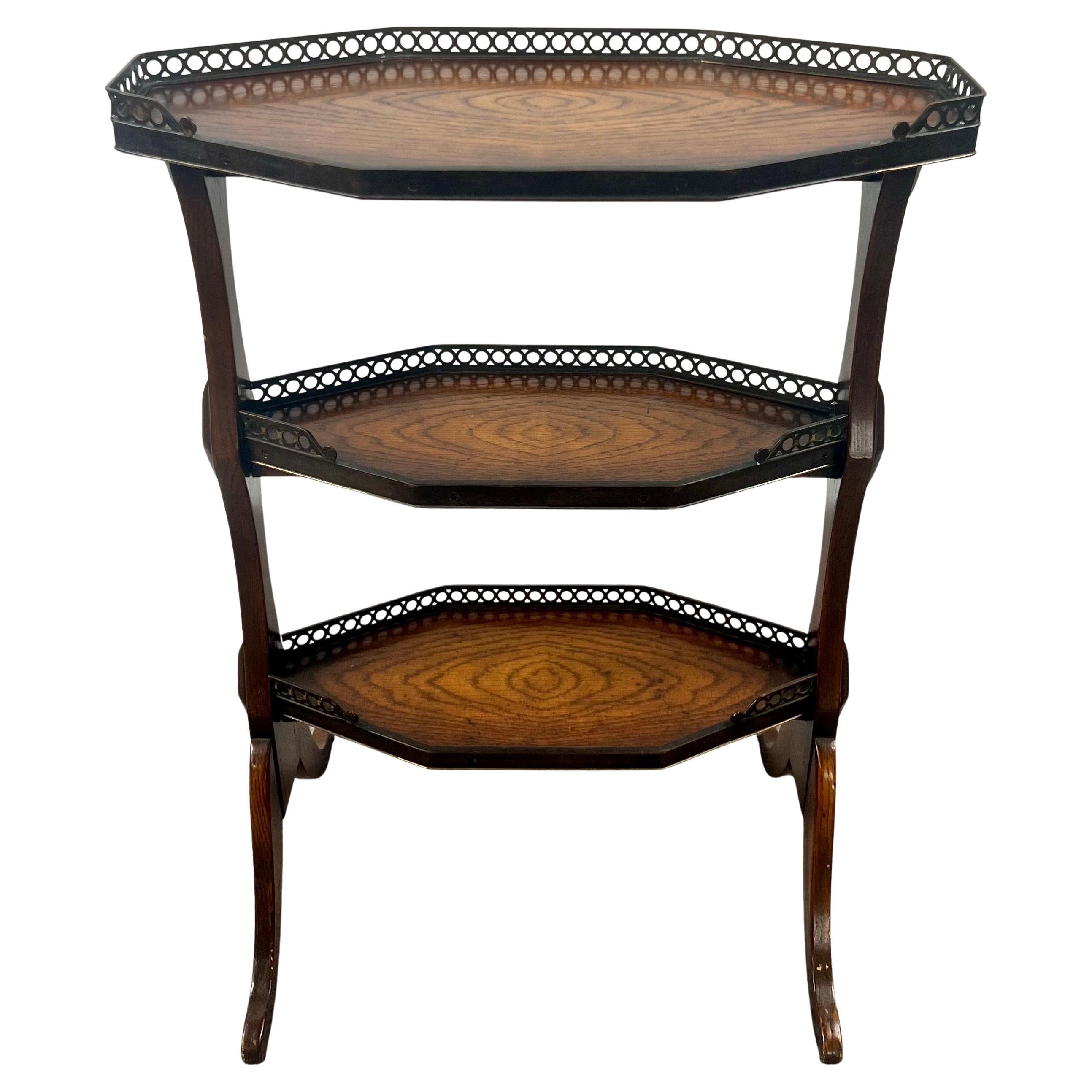 French Directoire Three-Tier Oak Dessert Stand Side Table by Theodore Alexander For Sale
