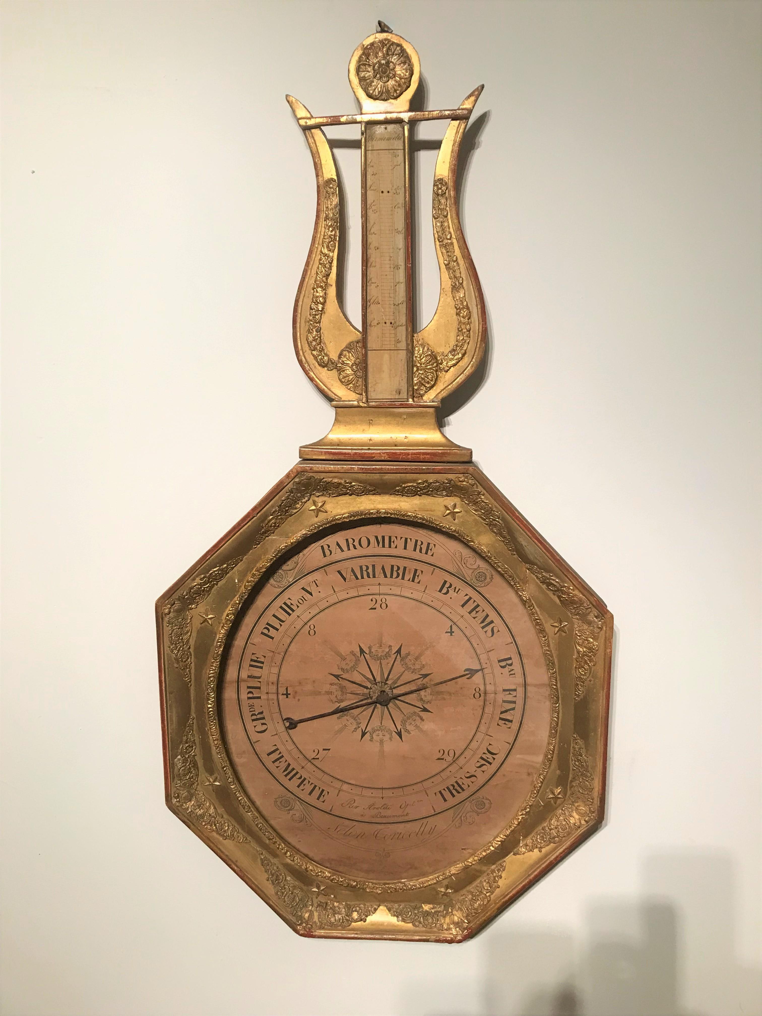 French Directoire to Empire Giltwood Barometer Case Early 19th Century In Distressed Condition In Nashville, TN