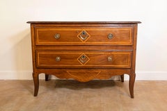 French Directoire Two-Drawer Walnut Commode with Banded Inlay from Provence