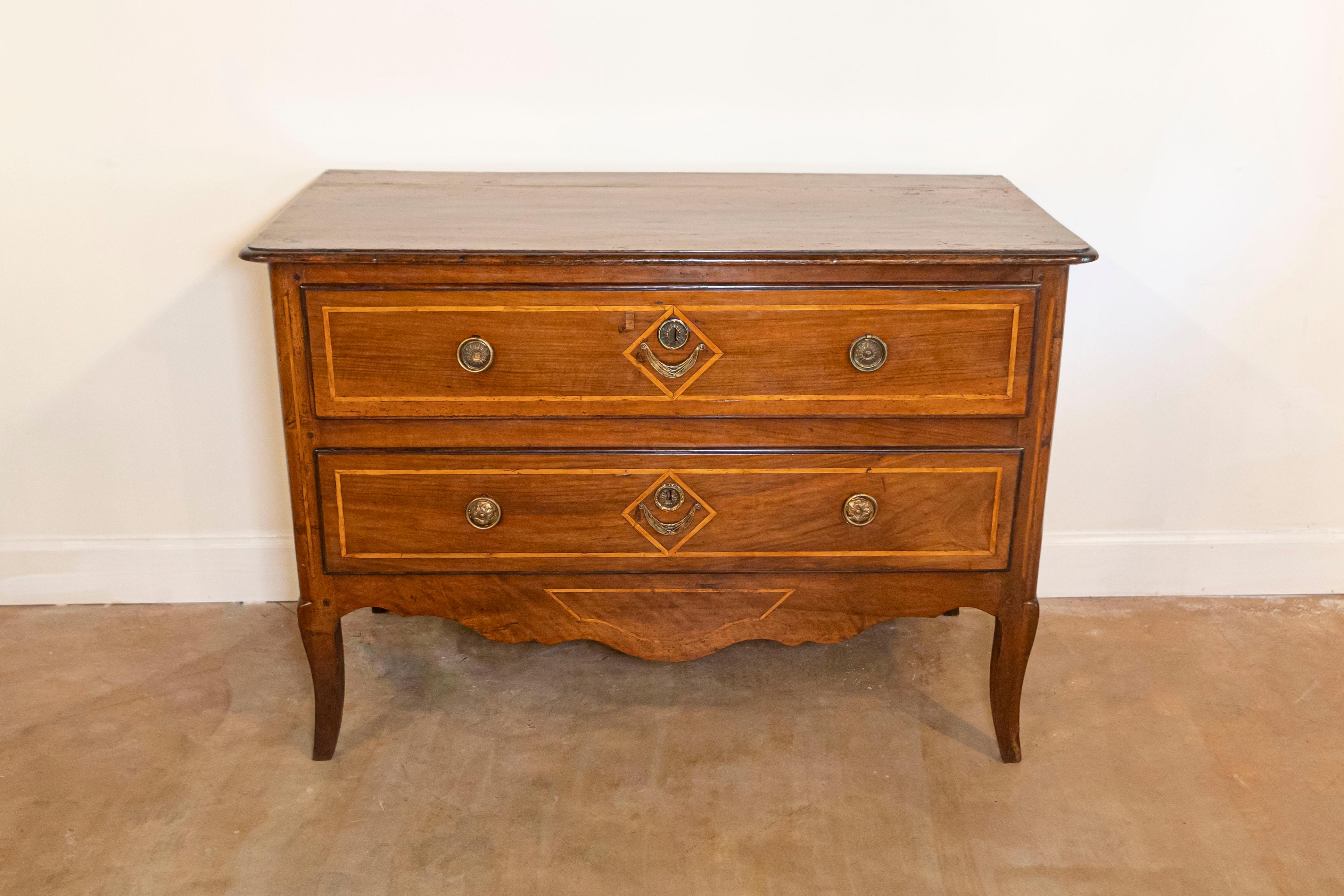 French Directoire Two-Drawer Walnut Commode with Banded Inlay from Provence In Good Condition For Sale In Atlanta, GA