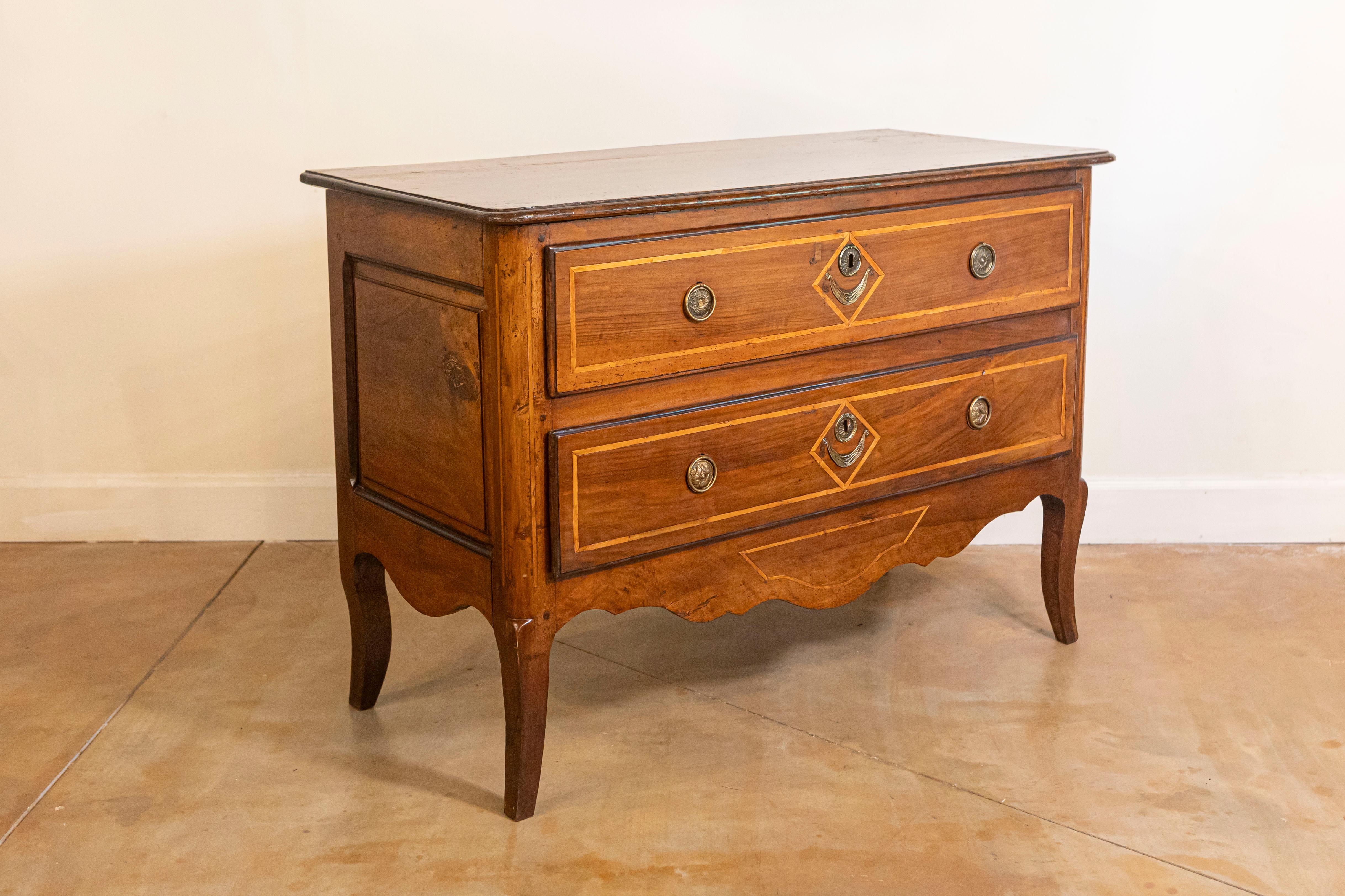 French Directoire Two-Drawer Walnut Commode with Banded Inlay from Provence For Sale 1