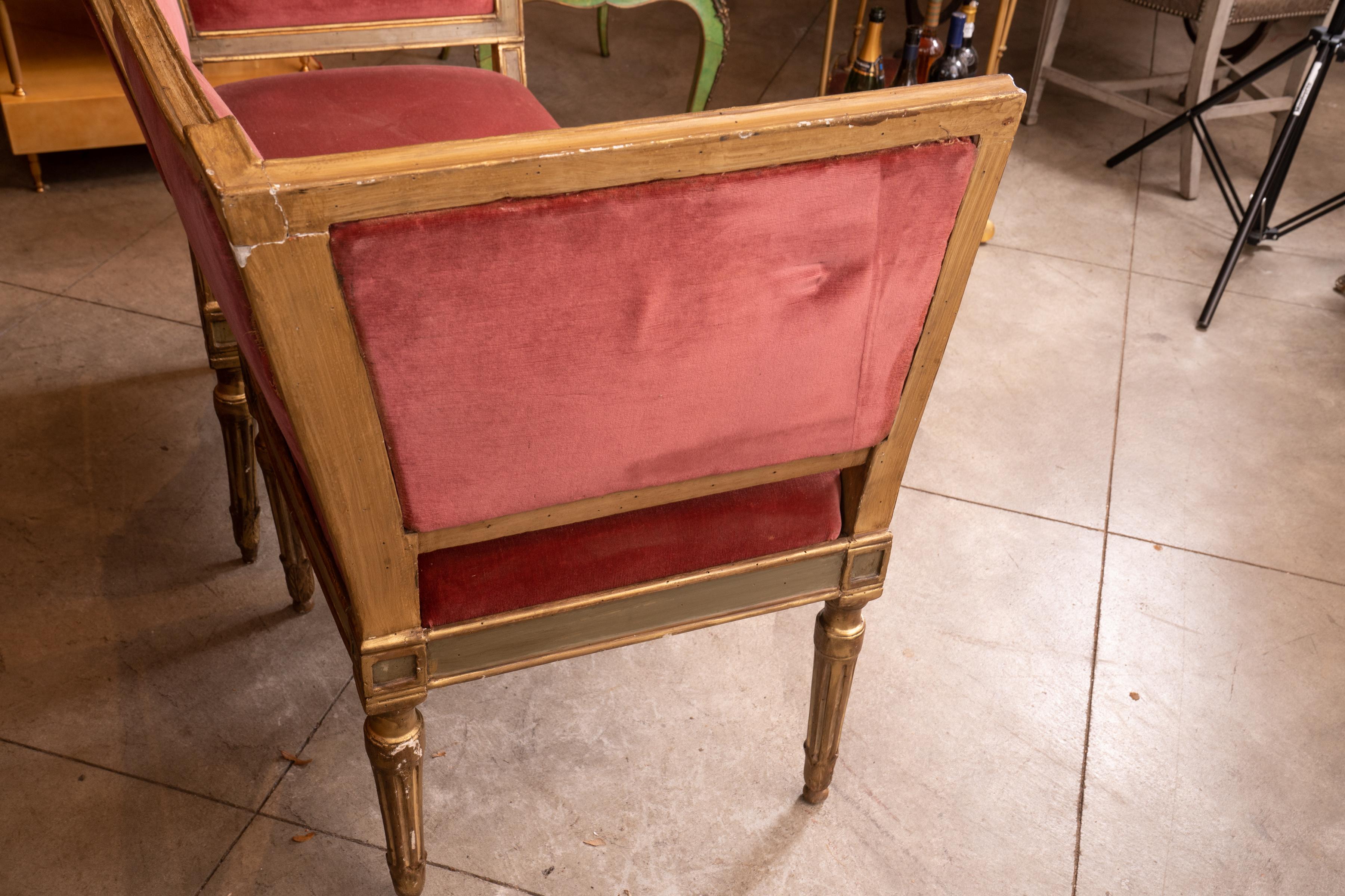 Beautifully designed French Directoire canape highlighted with paint and water gilding.